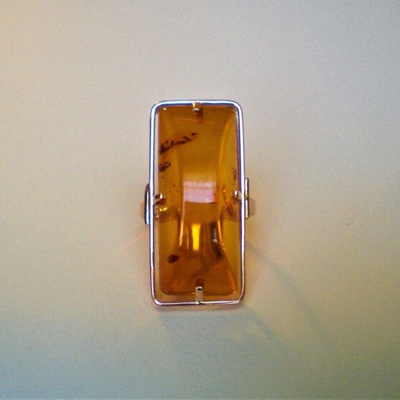 Russian Russia USSR 14K 585 Rose Pink Gold Baltic Honey Amber Cocktail RING - Picture 7 of 11